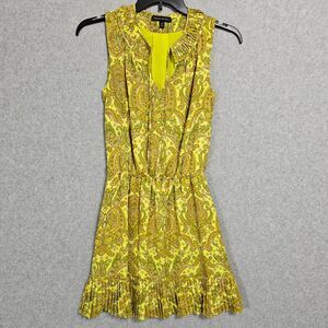 Banana Republic Dress Size XS Yellow Paisley Sleeveless Pockets Womens